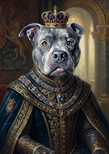 Retrato de mascota en estilo fantasía, vestida de realeza